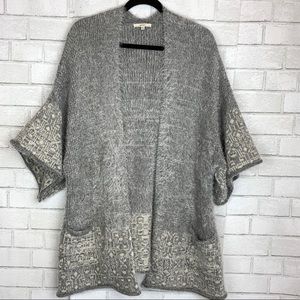 Easel Gray Patterned Boho Open Short Sleeve Cardigan Flair Sleeve Mohair